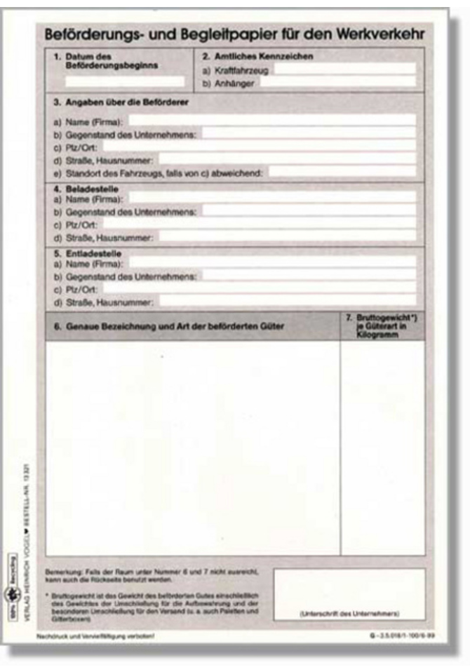 Beförderungs- und Begleitpapier A5 - mit Firmeneindruck