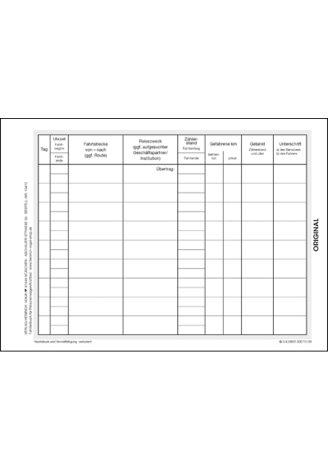 Fahrtenbuch für Pkw und Kraftrad
