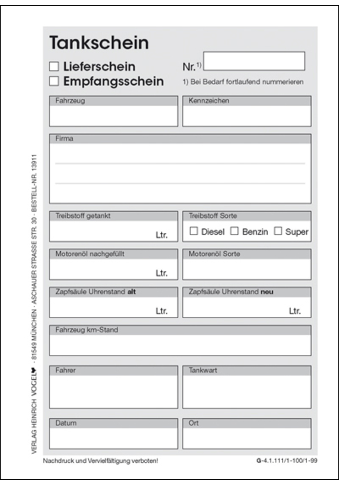 Tankschein-Block