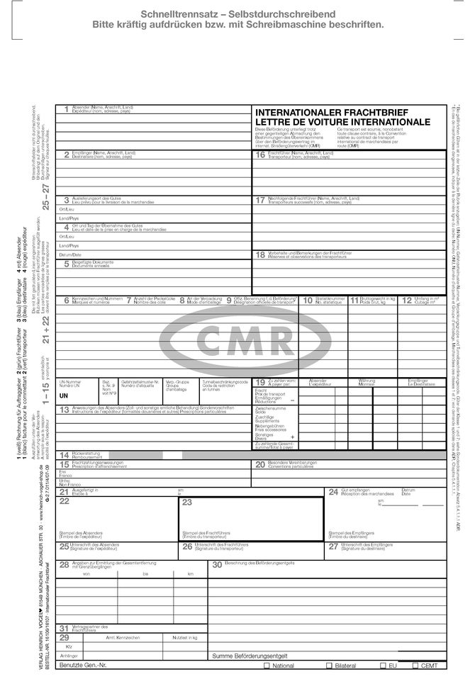 CMR-Frachtbrief 4-fach  Satz NCR