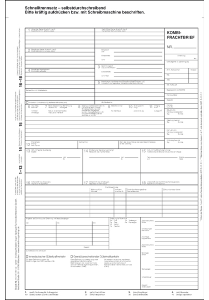 Kombi-Frachtbrief  4-fach NCR - neutral