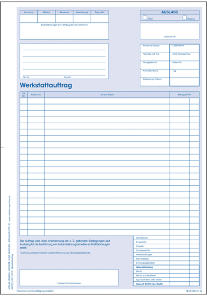 Werkstatt-Auftragskarte A4 