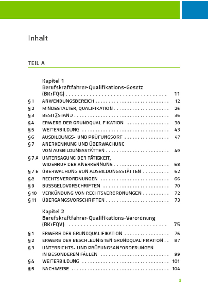 EU-Berufskraftfahrer Handbuch - Inhalt 1/3