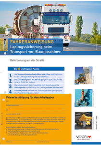 Fahreranweisung Ladungssicherung beim Transport von Baumaschinen
