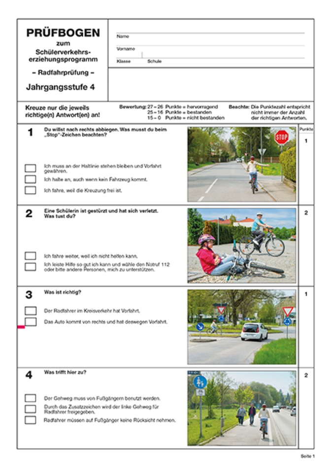 Prüfbogen 4. Jahrgangsstufe