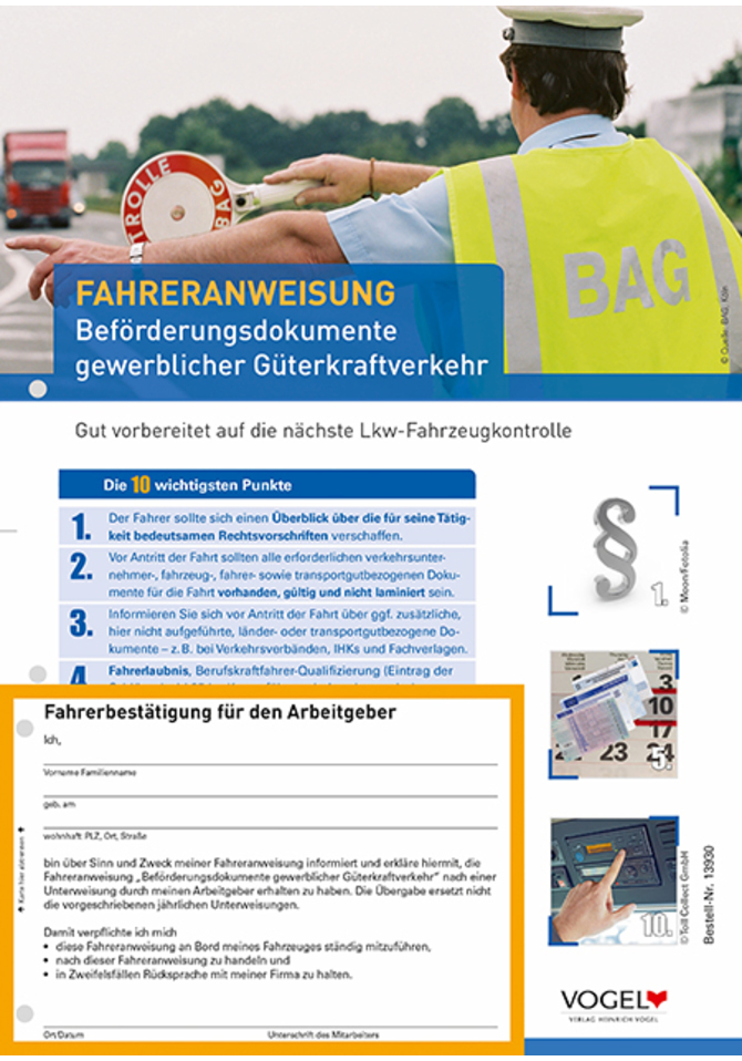 Fahreranweisung Beförderungsdokumente gewerblicher Güterkraftverkehr