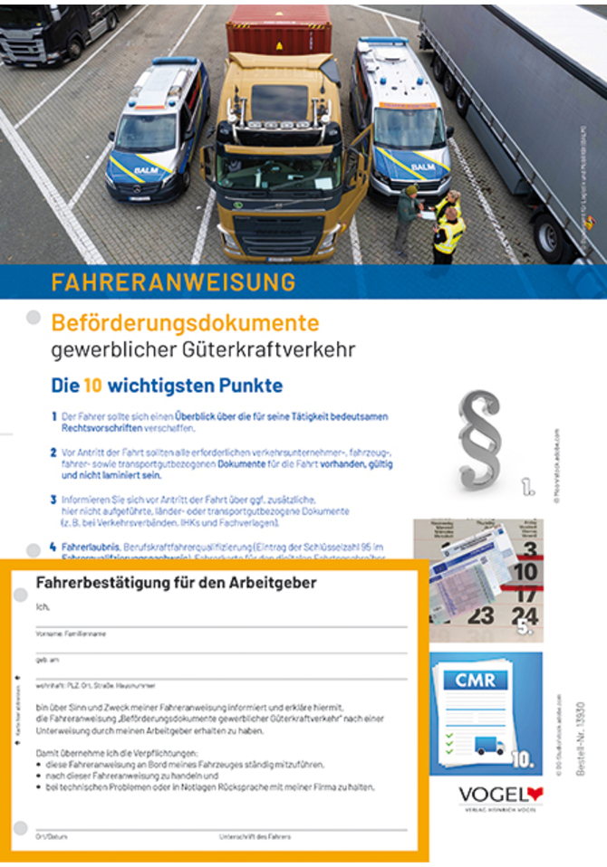 Fahreranweisung Beförderungsdokumente gewerblicher Güterkraftverkehr