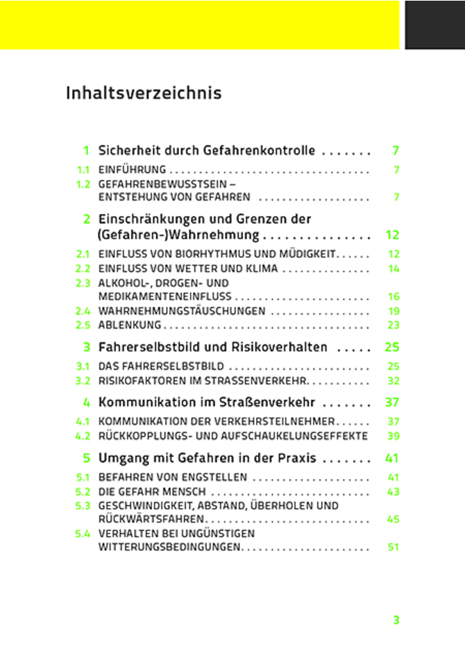 Teilnehmerheft Modul Gefahrenwahrnehmung 3. Welle - Inhaltsverzeichnis 1