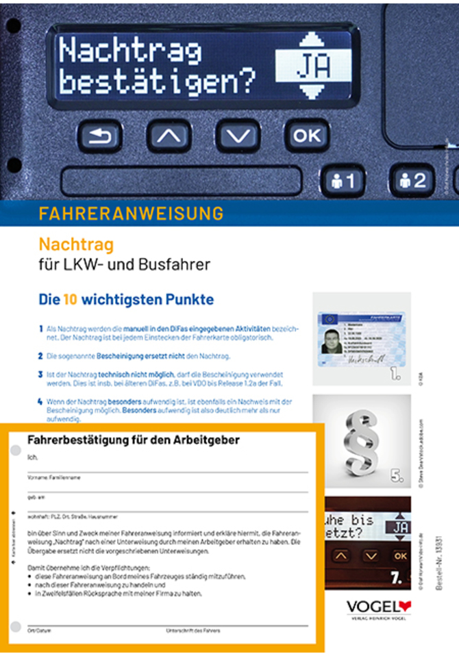 Fahreranweisung Nachtrag für Lkw- und Busfahrer